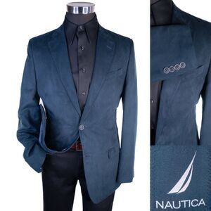 Nautica Blazer 40L Solid Blue Polyester Sport Coat Jacket 2 Button EUC